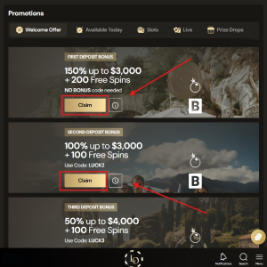 Lucky Ones casino claim bonus