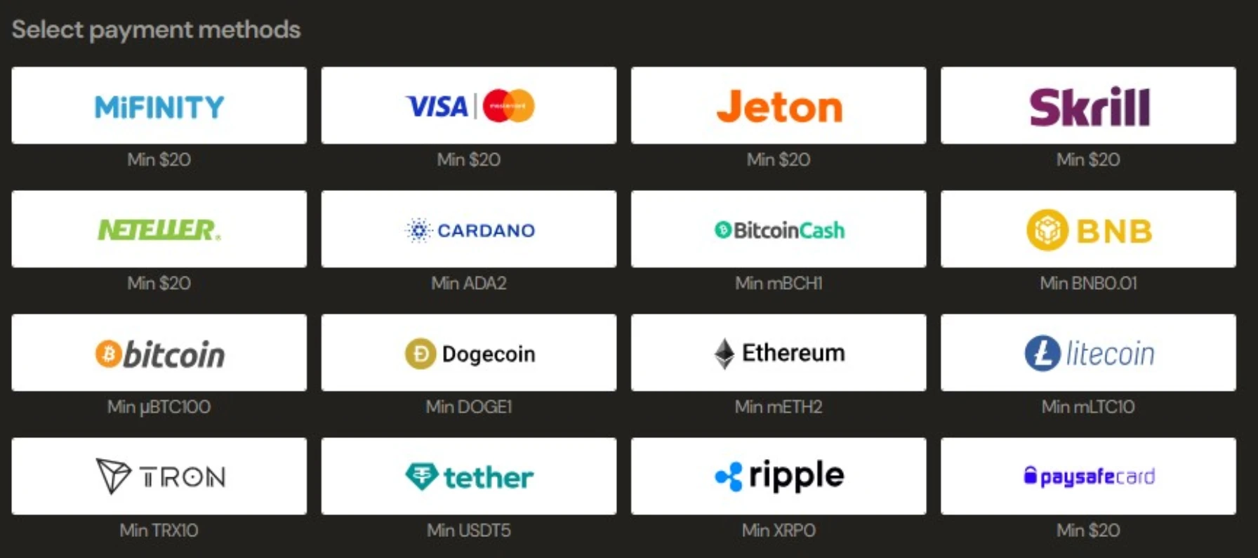 Lucky Ones Casino payment methods